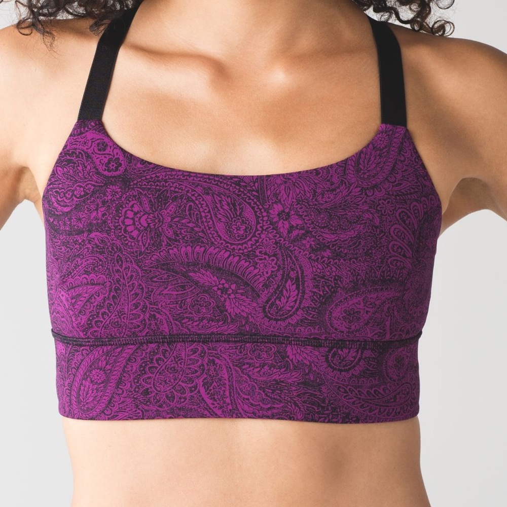 Lululemon Both Ways Fushia‎ purple paisley black bra ladies size 10 NO PADS